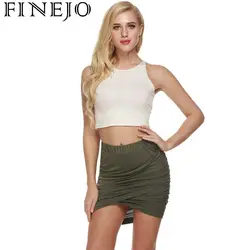 Finejo 2018 Camiseta Топы корректирующие Blusa пикантные Для женщин эластичный пояс Slim Fit Stretch Ruched Короткие мини юбка-карандаш весна лето vestidos