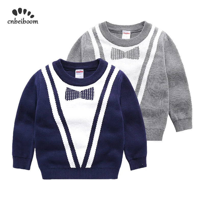 

2019 Winter autumn Long Sleeve sweater Fashion Boys Sweaters Europe America Gray Navy Blue top Cardigan Infant Tie Pattern