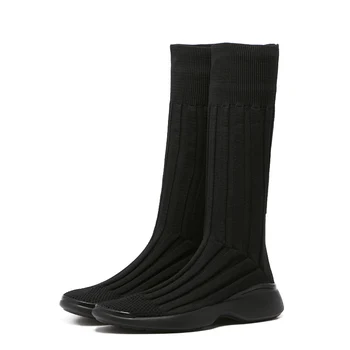 

Flat Movement Stretch Boots Autumn And Winter Knit Socks Boots Ninja Stovepipe Round Head Thick Bottom Female Wool Short Boots