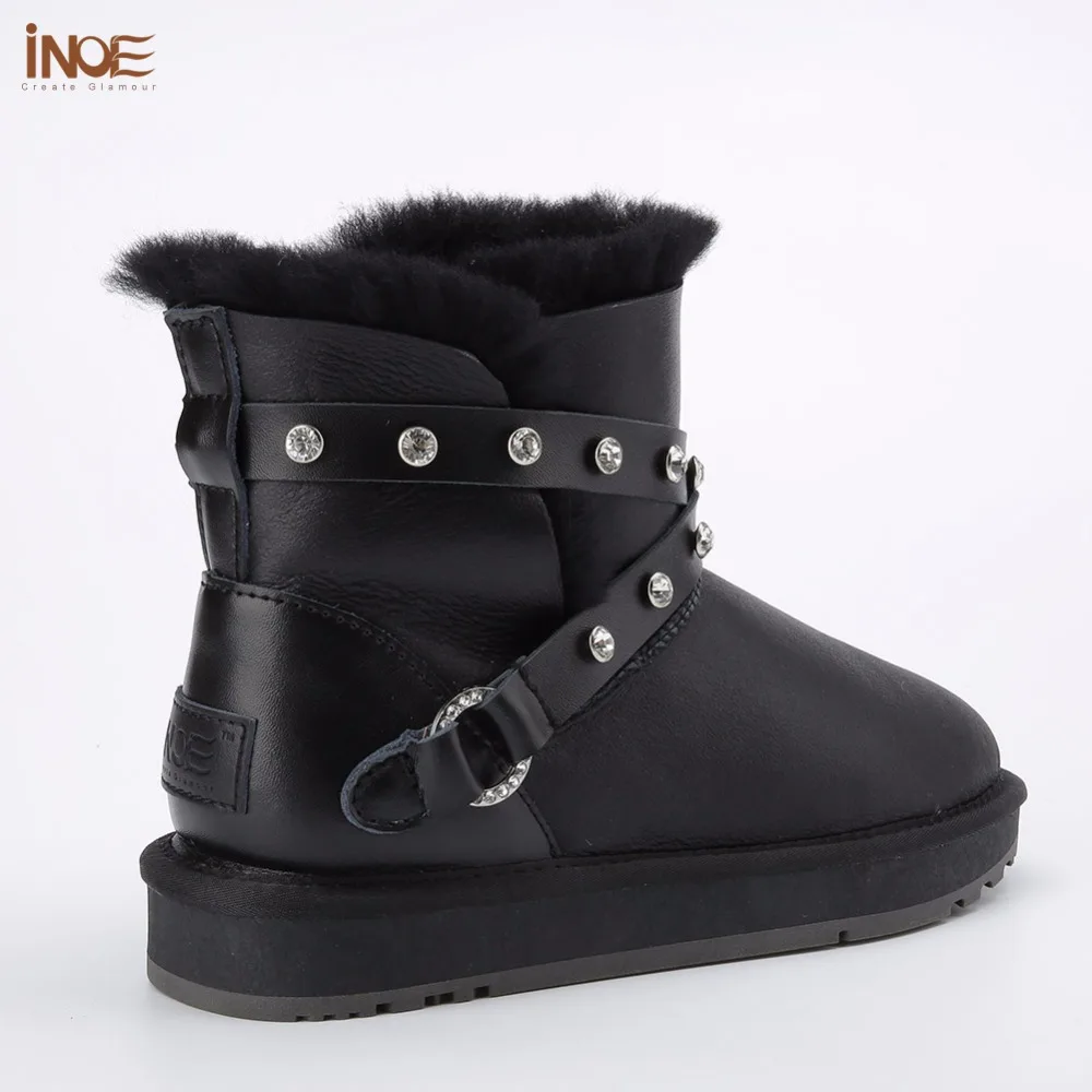 INOE/Модные женские зимние ботильоны из овечьей кожи короткие ботинки на