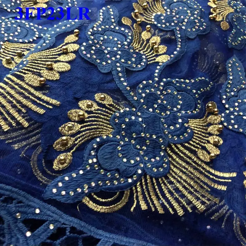 Королевский синий вышитое цветочное кружево ткани для свадебного платья Стразы высокого качества гипюр Тюль Кружевная Ткань 5 ярдов JUX03