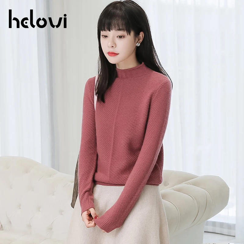 Helovi 2018 Korean Style Knit Women Sweater Tops cashmere Autumn Women Long Sleeve Pullover Women Basic Sweaters Women Tops