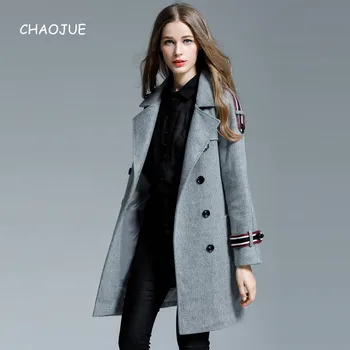 

CHAOJUE Brand Womens Wool Coat 2018 Autumn/Winter Loose Long Sleeve Woolen Jacket Big Size Loose Causal Pea Coat Sales