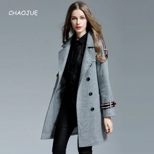 New Women Coat Warm Winter Wool Lapel Coat Khaki Loose Top