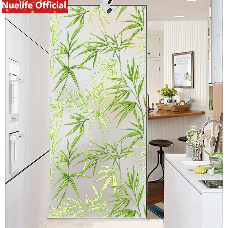 Идиллический зеленый бамбуковый узор листья без клея Электростатическая стеклянная пленка для окна непрозрачная домашняя раздвижная дверь ванная комната Пленка Конфиденциальности