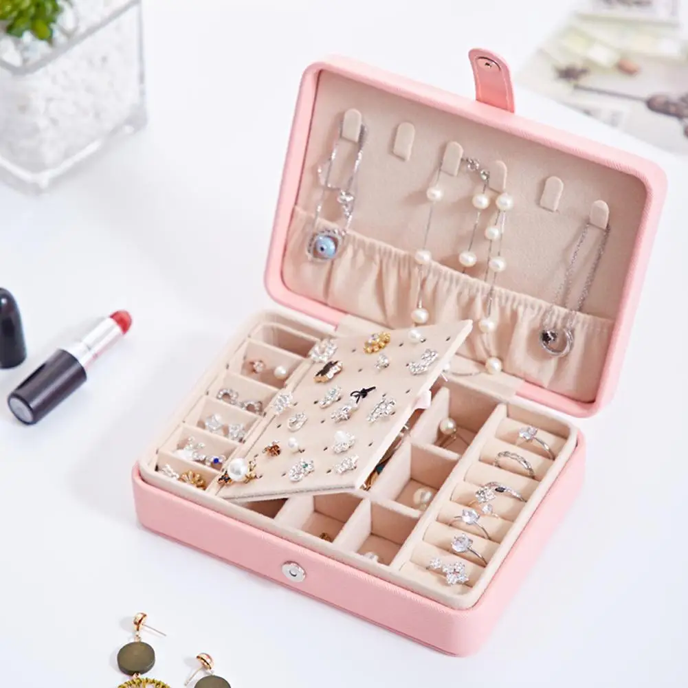 

High Quality Jewelry Box Organizer Storage Leather Holder Earrings Ring Necklace Case Protable Jewel Packaging For Gift Display
