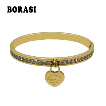 

New Luxury Famous Brand Jewelry Pulseira Stainless Steel Crystal Bracelets & Bangles Female Love Heart Bracelet For Women