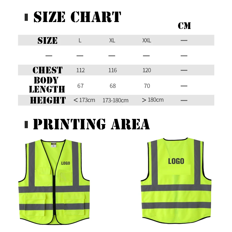 High Visibility Yellow Orange Vest with Pockets Safety Reflective Vest Silk Print Customizable Company
