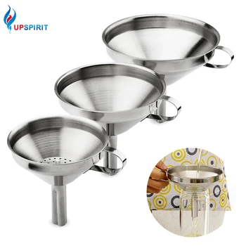 

Upspirit Stainless Steel Funnel 3 size Oil Hopper Filter Wide Mouth Jam Liquid Funnel With Detachable Mesh Home Kitchen Utensil