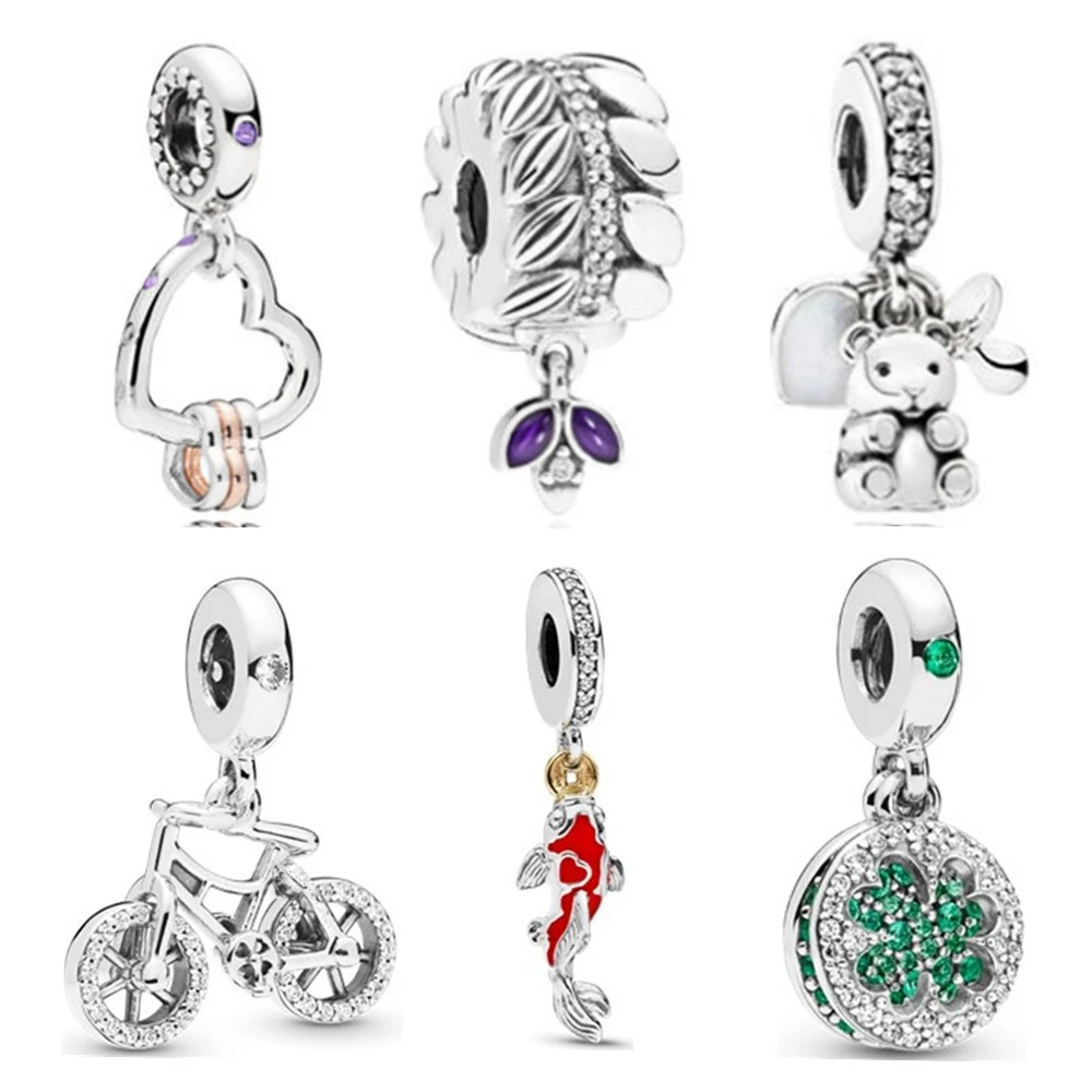 

Fit Pandora Women DIY Bracelets Bangles Necklace Jewelry 925 Silver Beads Travel Fish Bicycle Bear Pendant Charm