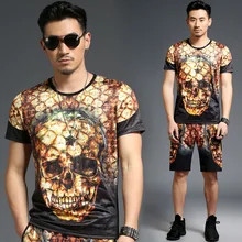 Европейский стиль креативный Череп 3D печать футболка в стиле хип-хоп и шорты Комплект Лето качественный мягкий удобный спортивный костюм для мужчин
