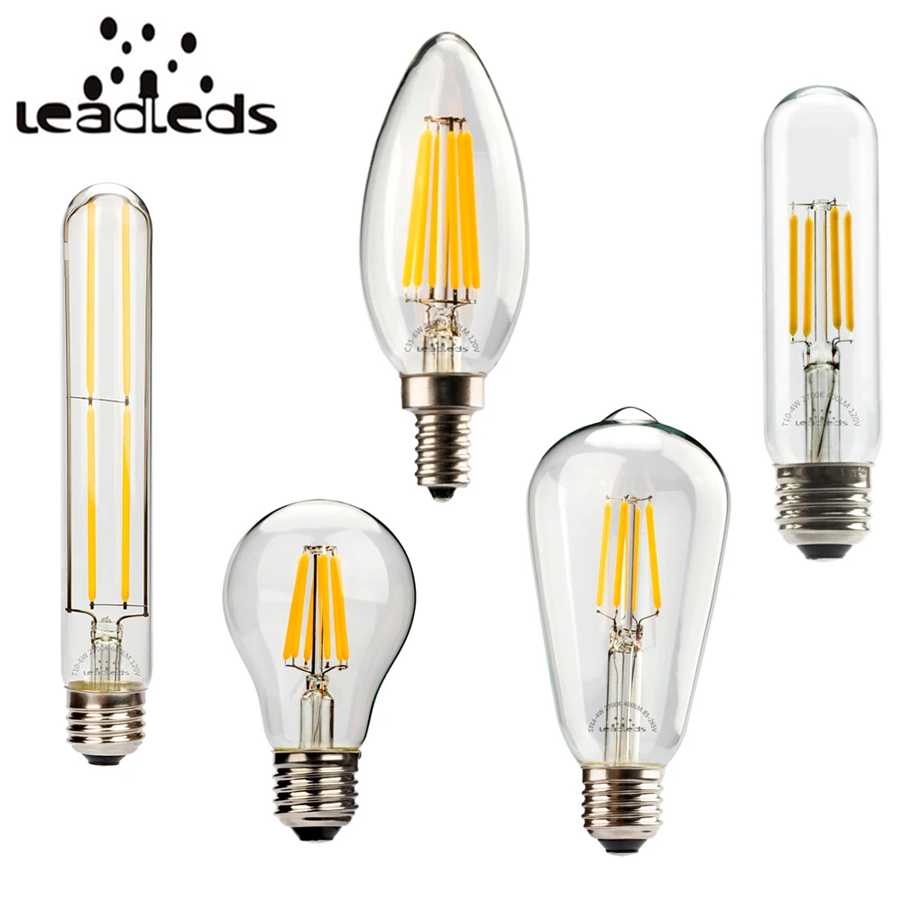 Edison ЛАМПЫ светодиодный E26 Tubular 3000 K E27 E14 T10 T30 E12 мини A19 C35 A60 ST21 4 W 6 W 8 W затемнения теплый белый лампы накаливания