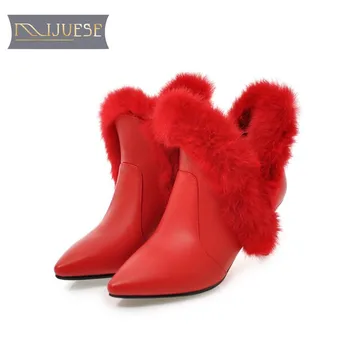 

MLJUESE 2018 women ankle boots autumn winter fur thin heel riding boots women size 32-43 women boots party wedding dress