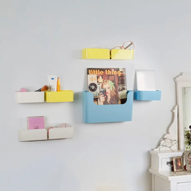 جديد ذاتية اللصق رف جدار صندوق تخزين من البلاستيك ماكياج المنظم حامل فرشاة الحمام اكسسوارات المطبخ