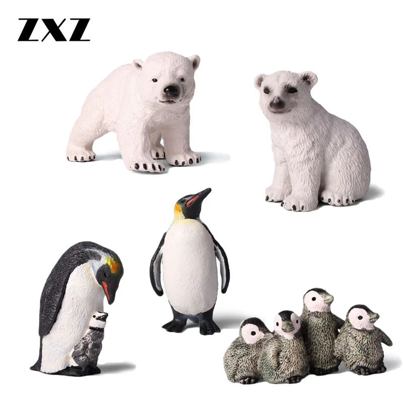 Perfect for Cake Topper School Project Decorations 5Pcs Polar Animals Toy Figurine willway Realistic Plastic Arctic Antarctic Animal Polar Bear and Emperor Penguin Toy Figures for Kids Children