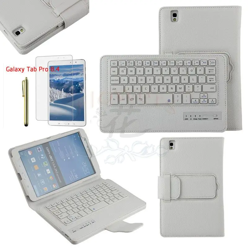 

Specialized Removable Bluetooth Keyboard Case Smart Cover For Samsung Galaxy Tab Pro 8.4 T320 & Screen Protector & Pen & White