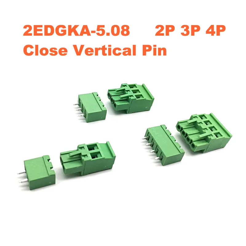 10/50 шт шаг 5 08 мм 2P 3P 4P винтовой разъем PCB Клеммная колодка 2EDGKA + 2EDGVC закрытый прямой