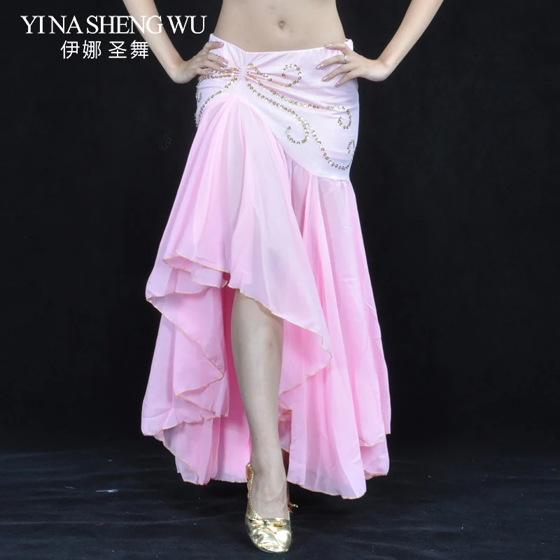 High end Belly Dance Costumes Chiffon Long Slim Flash Skirt Women Sexy