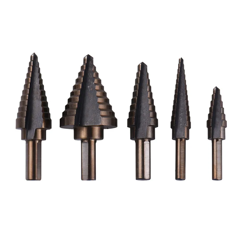 

5pcs/Set HSS COBALT MULTIPLE HOLE 50 Sizes STEP DRILL BIT SET W/ Aluminum Case For Woodworking Wood