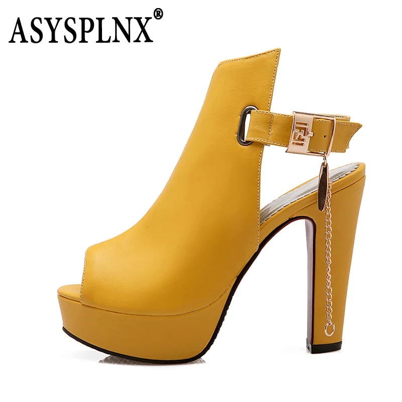 

ASYSPLNX brand 2018 fashion sandals fish head high-heeled waterproof chain chain decoration ladies sandals D025