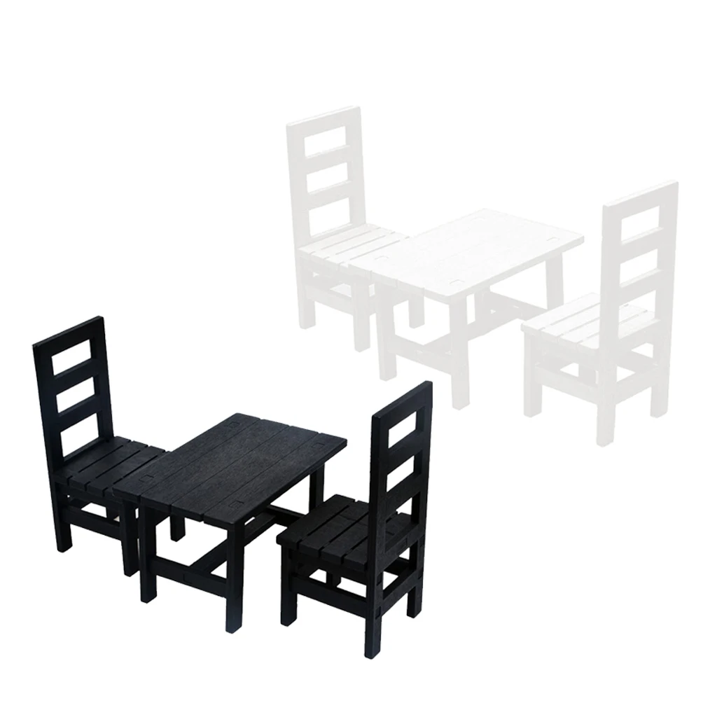 2 Set 1/6 Dollhouse Mini Oblong Dining Room Table Chairs Set Kitchen Furniture Accessories