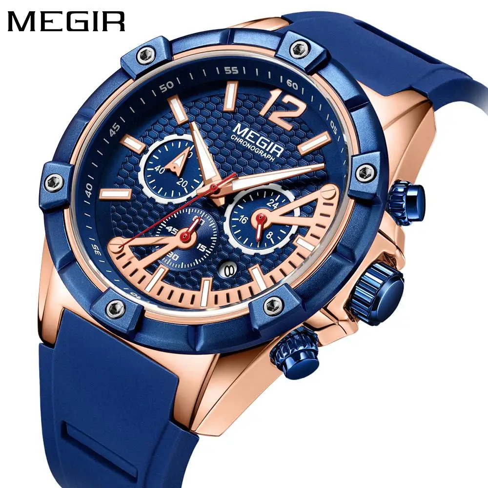 

MEGIR Top Brand Luxury Sport Watch Men Silicone Quartz Watch Army Military Chronograph Men's Wrist Watches Boys Clock Men 2018