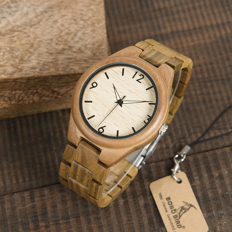 BOBO BIRD L-I18 Watch Male Fluorescent Hands Green Sandalwood Band Men-sized Clock Fragrant Watch Men Montre OEM