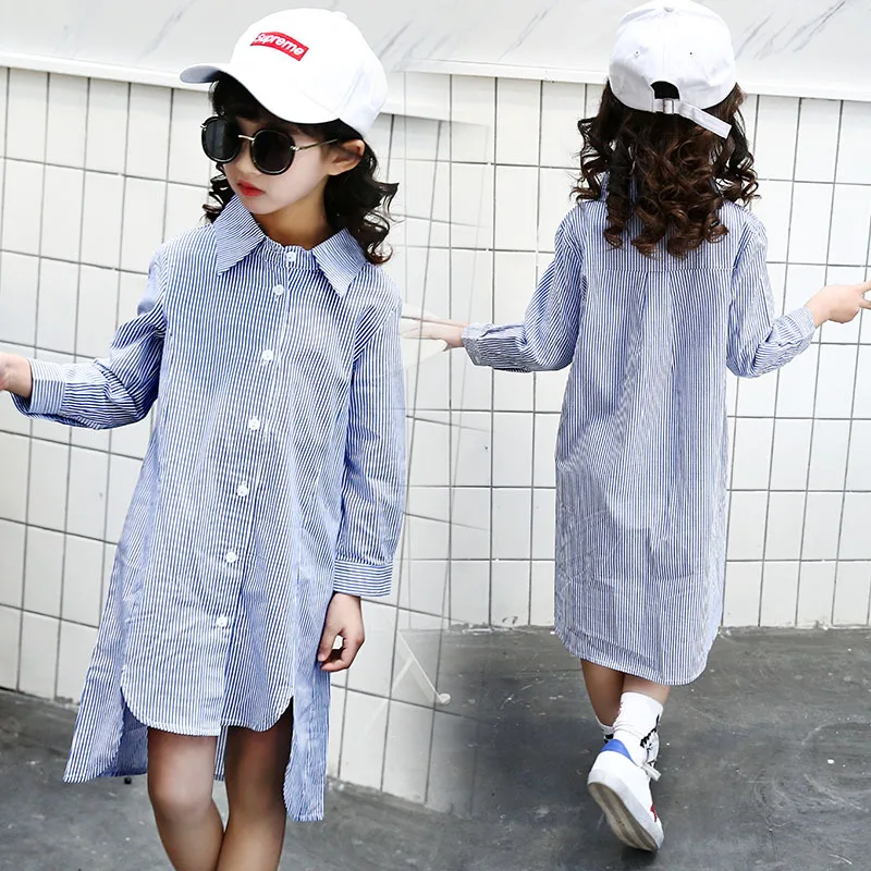 

Baby Girl Blouse Autumn 2018 Full Sleeve Blue Stripe Kids Tops Children Long Blouses Kids Teens Tops for Girls 6 to 16 Y C08MA