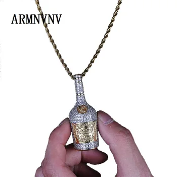 

ARMNVNV Two Tone Wine bottle Necklaces Full Zircon Iced Out Pendants Hip Hop Mens Jewelry For Rocker