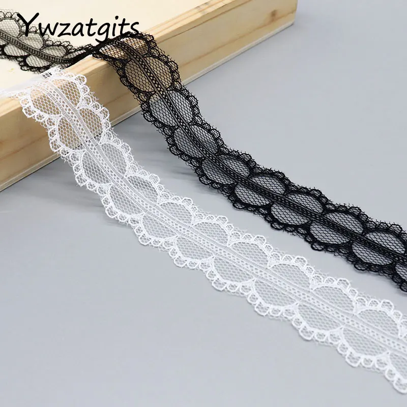 

10yards 25mm Black/White Net Embroidered Lace Fabric Trim Ribbon DIY Crafts Wedding Garment Sewing Decoration Materials YR0108