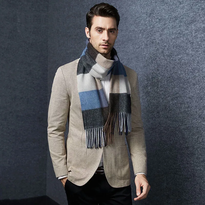 men's scarves & shawls Black Gray Camel Plaid Wool Scarf Men Soft Warm Fashion Natural Fabric High Quality Free Shipping man scarf