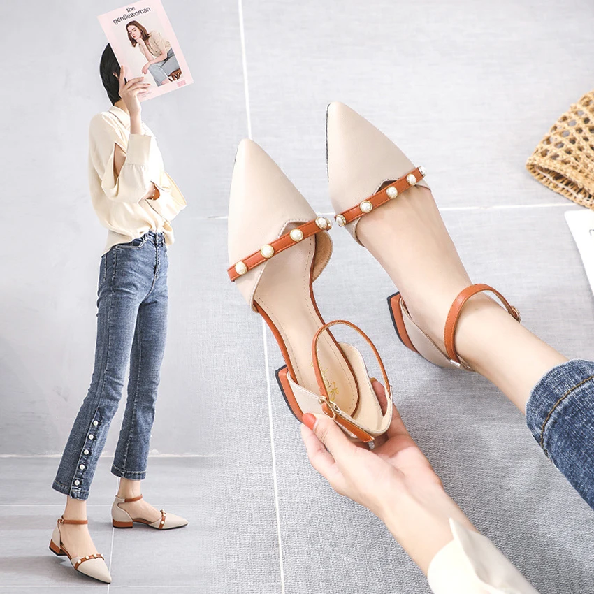 

Fashion Women Sandals 2.5cm Low Heels Sandals Beige Spring/Summer Female Shoes Casual Lady Shoes Woman Footwear