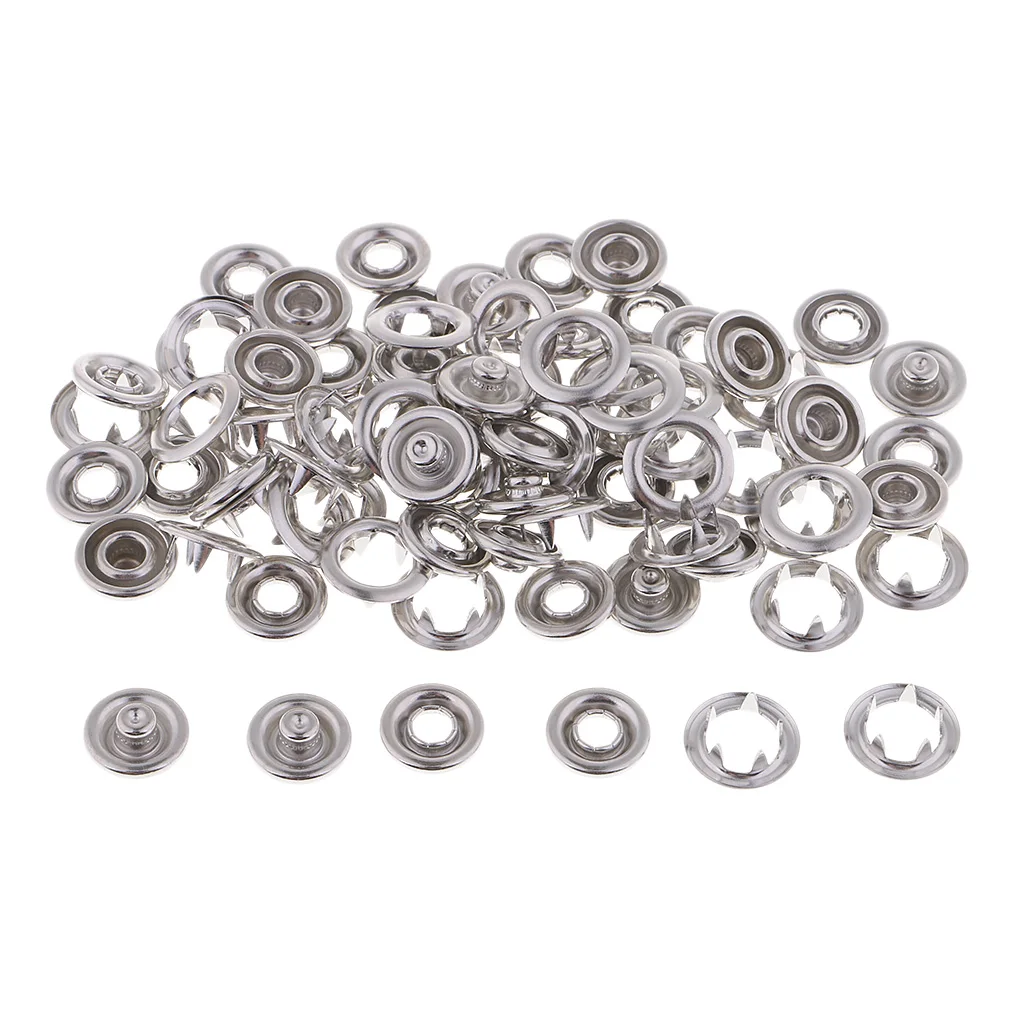 20 Sets Prong Brass Press Studs Open Ring No Sew Snaps Buttons Fasteners