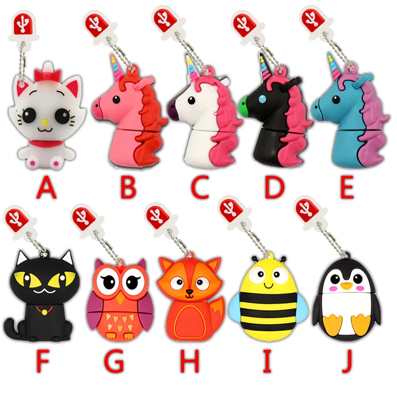 

USB Flash Drive 128GB Unicorn Pen Drive 64gb 32gb Fox, penguin for gift usb flash memory 16gb pendrive flash drive 64gb U disk