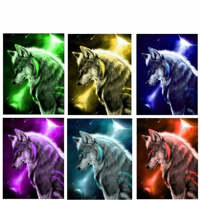 

Complete 5D DIY Diamond Painting Animal Wolf Pattern Cross Stitch Round Mosaic Full Star Sky Wolves