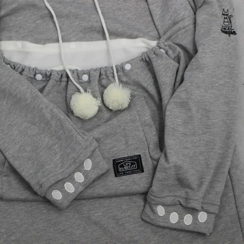 Large Pocket Mewgaroo Hoodie Cat Dog Pet Pouch Unisex Cute Ear Hoodies