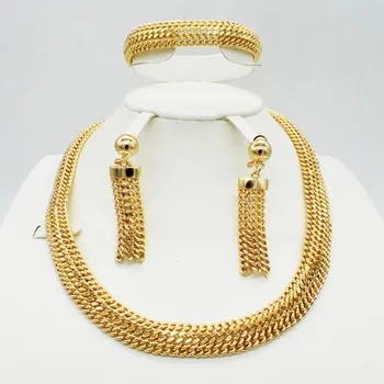 

2018 Bridal Gift Nigerian Wedding African Beads Jewelry Set Brand Woman Fashion Dubai Gold Color Jewelry Set Wholesale Design