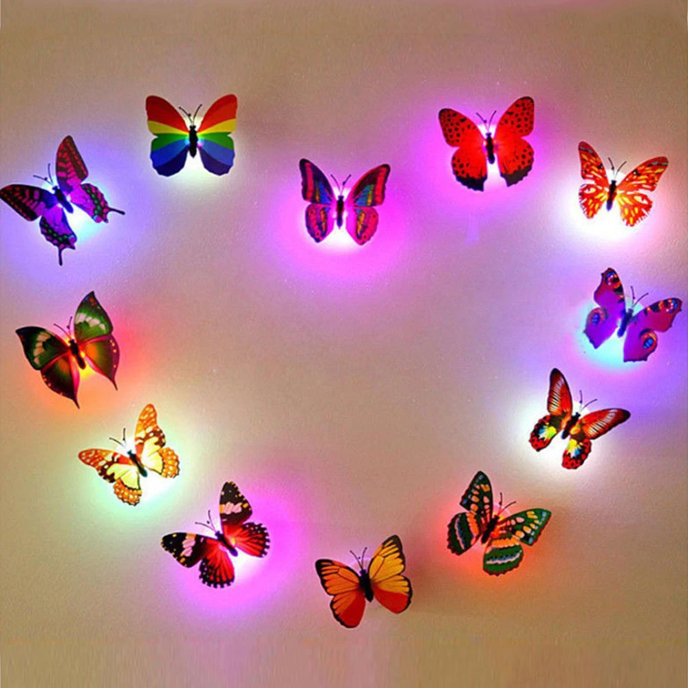 

1PCS LED Butterfly 3D Wall Stickers Glowing Color Changing Butterfly Vinilos Paredes With Sucker Removable Luminous Stickers