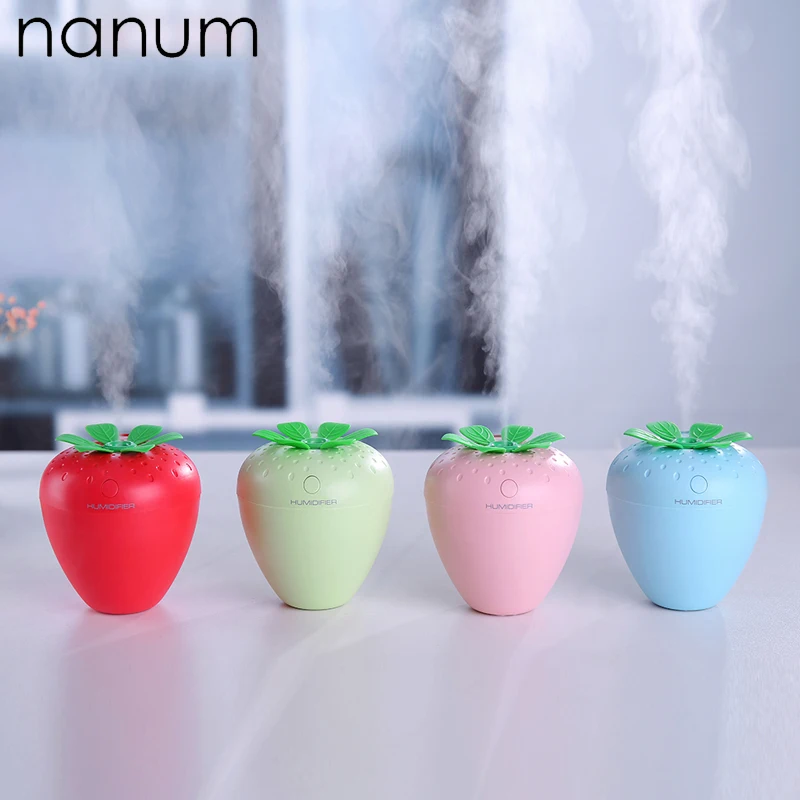 

New 3 in 1 Strawberry Humidifier Mini Ultrasonic Car Fogger Led Night Light USB Fan Essential Oil Aroma Diffuser Air freshener