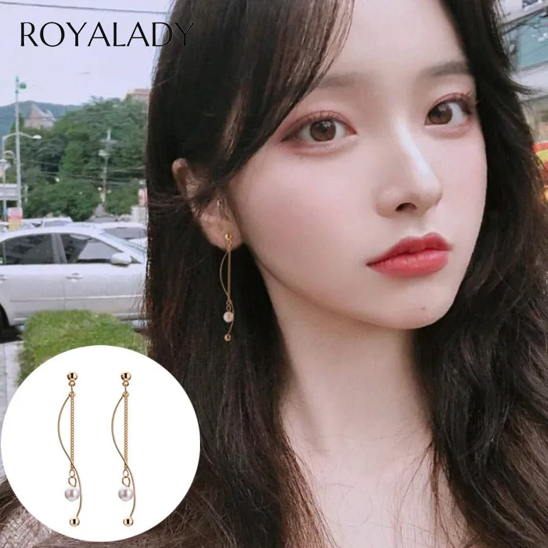 

Trendy Concise Long Pearl Hanging Earrings 2019 Gold Silver Color Imitation Pearl Tassel Long Statement Wings Earrings Jewelry
