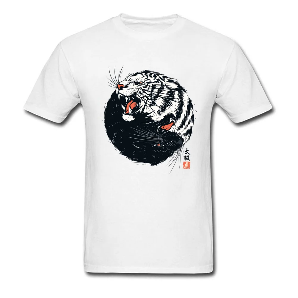 Taichi Tiger Print Summer Fall Cotton Fabric Crew Neck Men's Tops & Tees Cool Tee Shirts Oversized Short Sleeve T Shirts Taichi Tiger white
