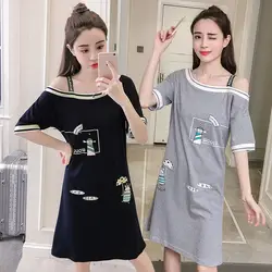 2019 Летняя мода 100% хлопок ночные рубашки с коротким рукавом для женщин принт домашнее платье пижамы Femme ночная рубашка
