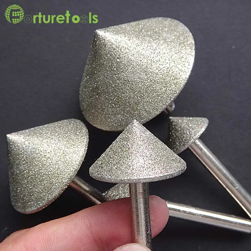 10pcs diamond mounted point 90 degree angle head rought grit 60 for coarse grinding head 20~50mm shank diameter 6mm DD007