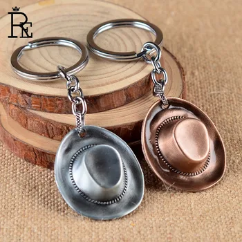 

100pcs/lot Fashion Cowboy Hat Keychain Men Accessories Vintage Keyholder Antique bronze plated Keyring Key Chains Free Shipping