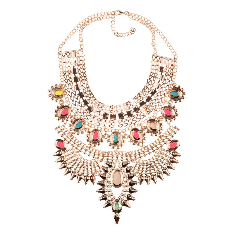 

New Big Brand Color Gorgeous Statement Necklace Crystal Bib Collar Necklaces for Women Exaggerated Alloy Choker Fashion Jewelry