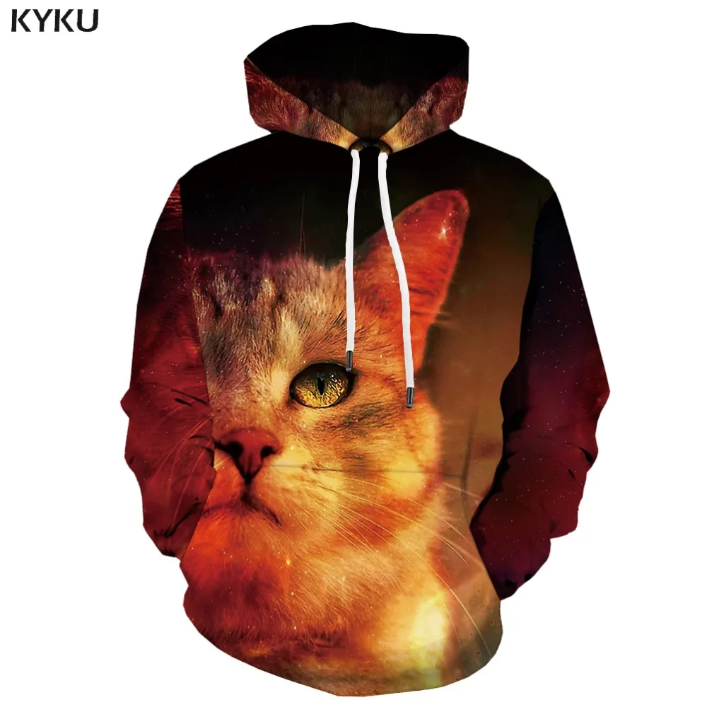 KYKU Brand Cat Sweatshirts men Harajuku 3d Printed Animal Hooded Casual Colorful Hoody Anime Abstract Hoodie Print Mens Clothing