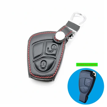

Genuine Leather Car Keychain Key Fob Case Cover Wallet For Mercedes Benz W124 W202 W203 W210 W211 W204 2 Buttons