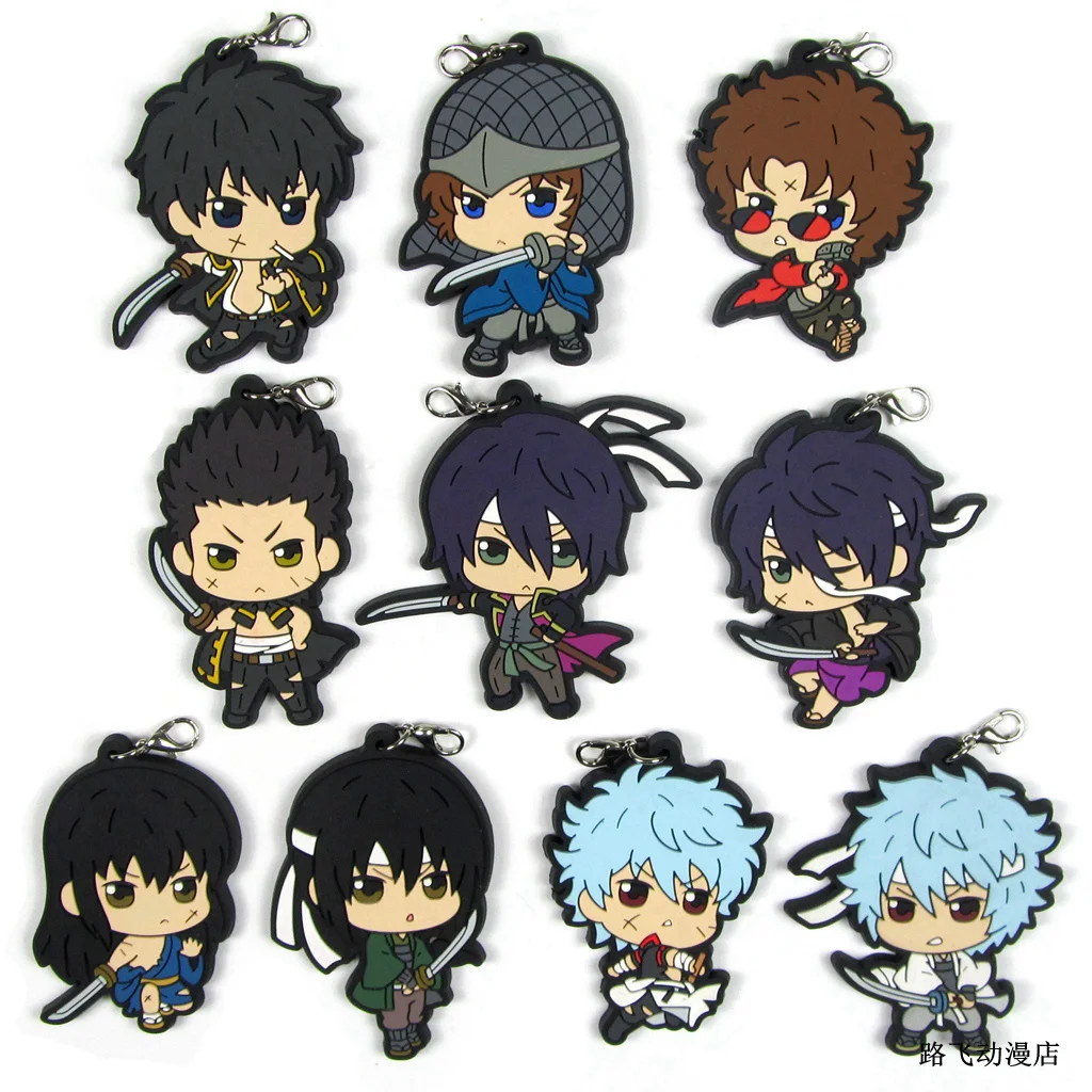 

GINTAMA Sakata Gintoki Kondou Isao Okita Sougo Katsura Kotarou Takasugi Shinsuke Action Figure Anime Rubber Keychain Pendant 6cm