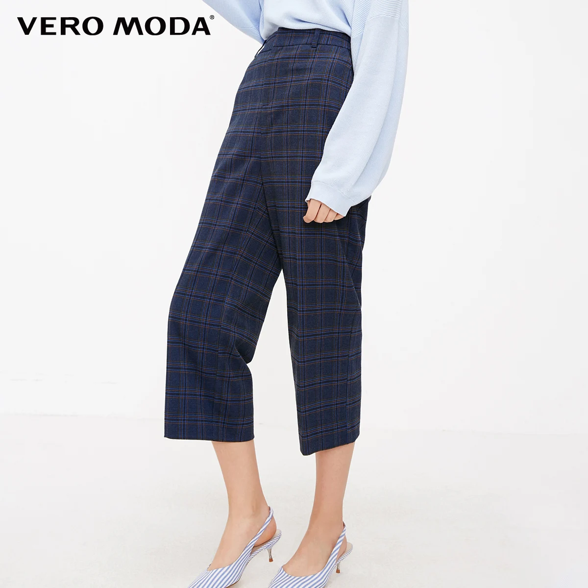 Vero Moda Женские клетчатые широкие повседневные брюки | 31836J504 - Цвет: Frosty blue