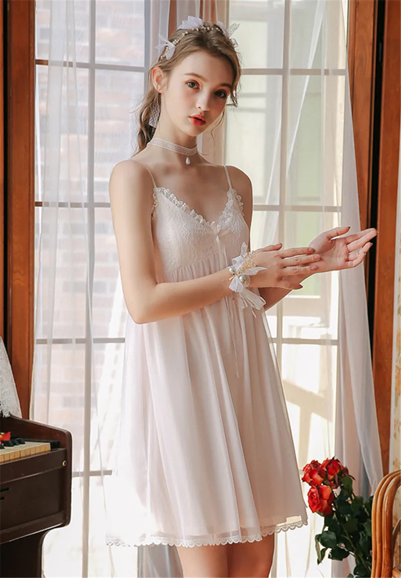 Ночная рубашка в стиле ретро с кружевными рюшами и хлопковой подкладкой, Женская домашняя одежда, ночная рубашка для свадьбы, винтажная Ночная рубашка в стиле принцессы, T510